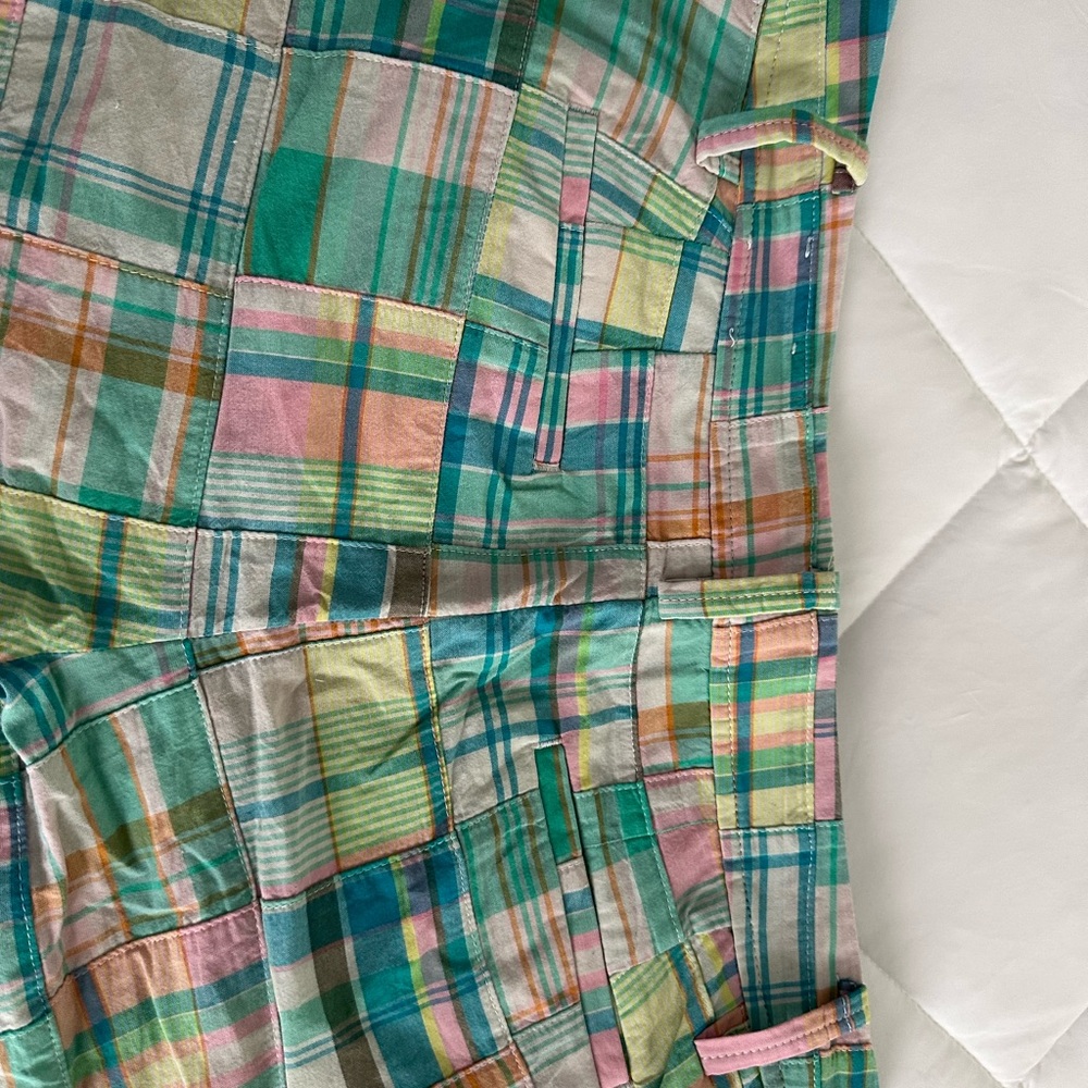 Talbots Green and Blue Madras Plaid Flat Front Women’s Shorts - Picture 3 of 7